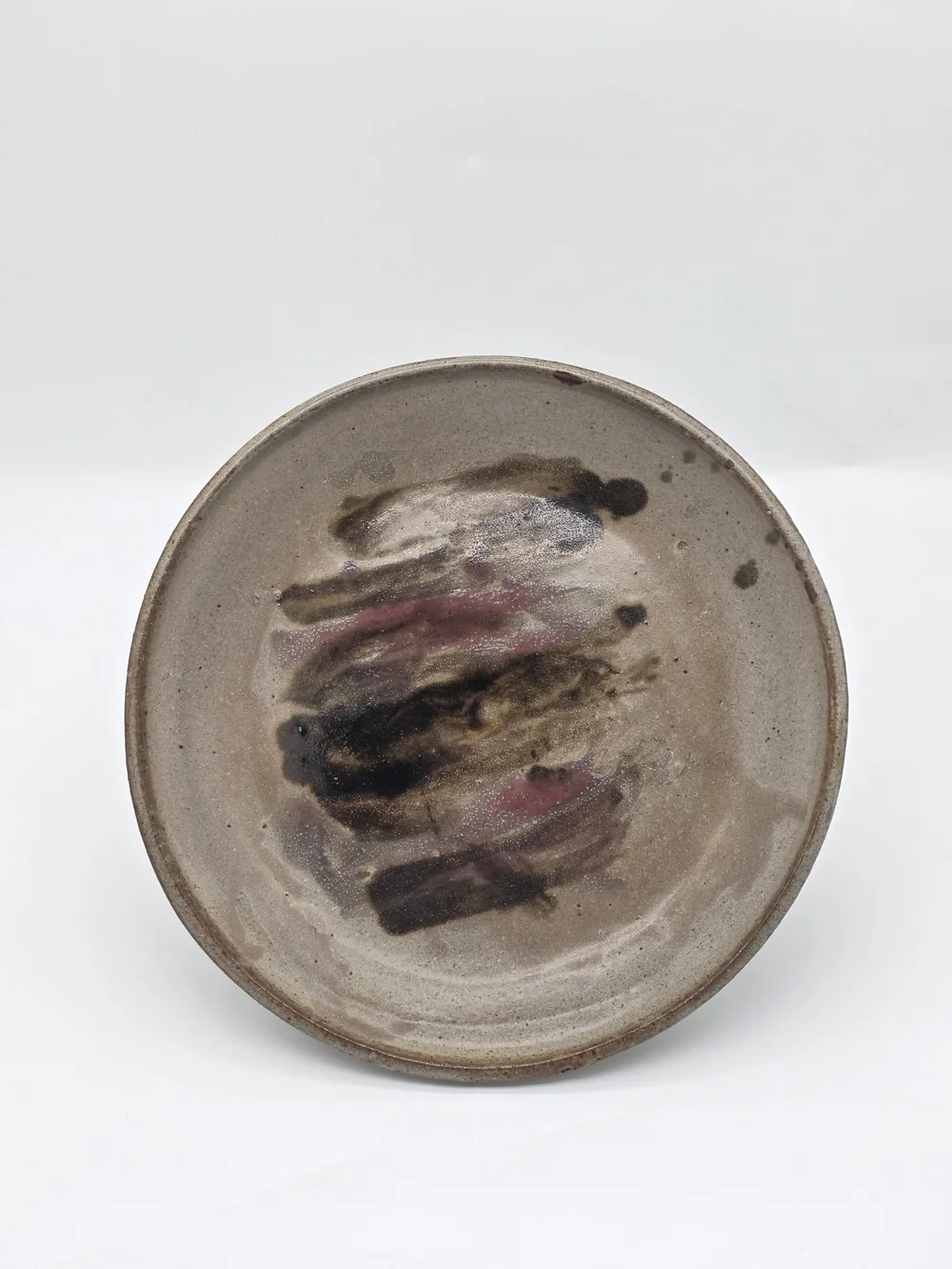 Handpainted Pottery Plate in Earth Brown with Accent Strokes